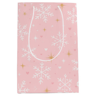 Sac Cadeau Moyen Pink Snowflake & Gold Sparkle Christmas Gift Bag 