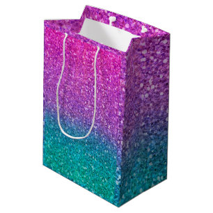 Sac Cadeau Moyen Pink Turquoise Aqua Blue & Purple Parties scintill