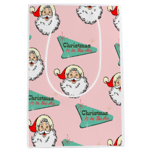 Sac Cadeau Moyen Pink Vintage Retro Santa 