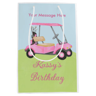 Sac Cadeau Moyen Pink Watercolor Golf Panier Nom du message