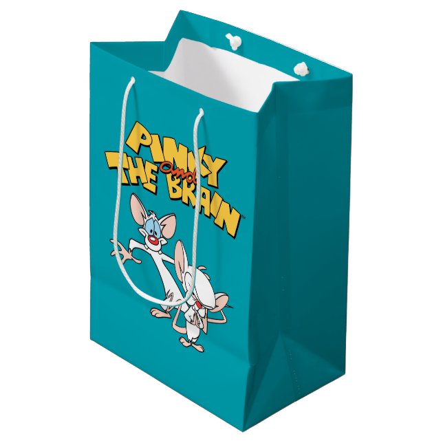 Sac Cadeau Moyen Pinky et le cerveau | Afficher le logo (Devant Angle)