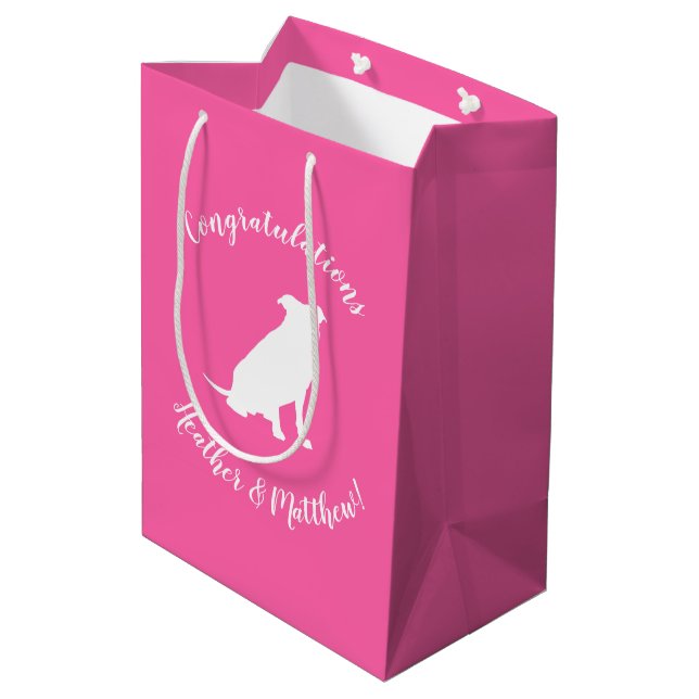 Sac Cadeau Moyen Pit Bull Chien Baby shower rose fille Pitbull (Dos Angle)