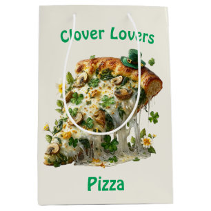 Sac Cadeau Moyen Pizza Amoureux de Trèfle Saint-Patrick