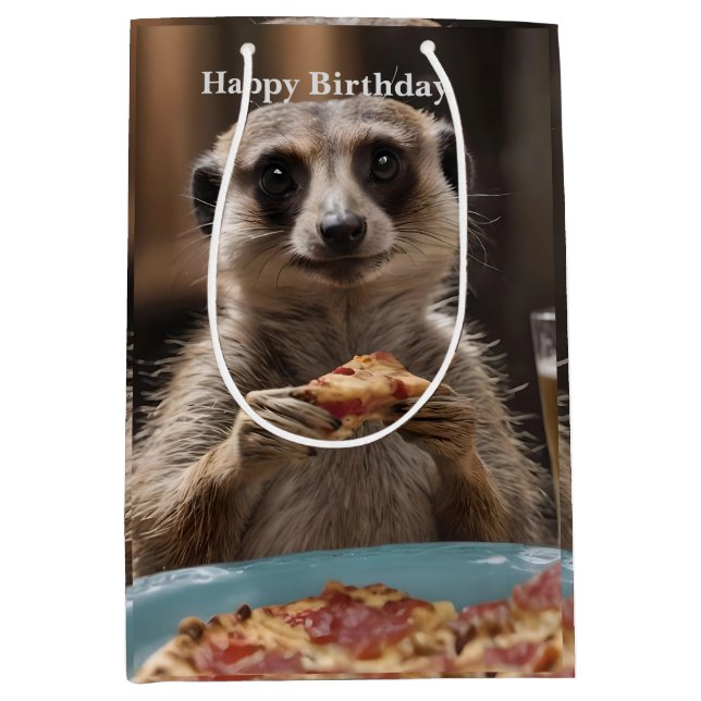 Sac Cadeau Moyen "Pizza and Pints : A Meerkat’s Perfect Snack Break (Devant)