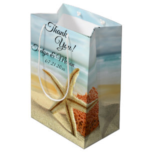 Sac Cadeau Moyen Plage, Sable, Starfish Mariage Merci