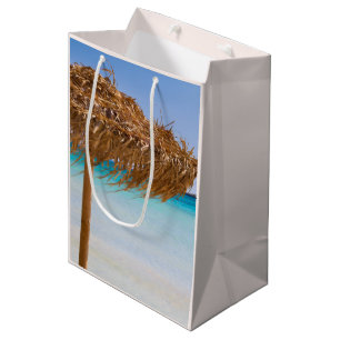 Sac Cadeau Moyen Plage tropicale panoramique avec parasol en paille
