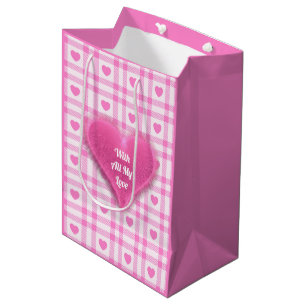 Sac Cadeau Moyen Plaid Modern Pink Heart Collection