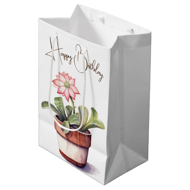Sac Cadeau Moyen Plante Succulent avec Fleur (Devant Angle)