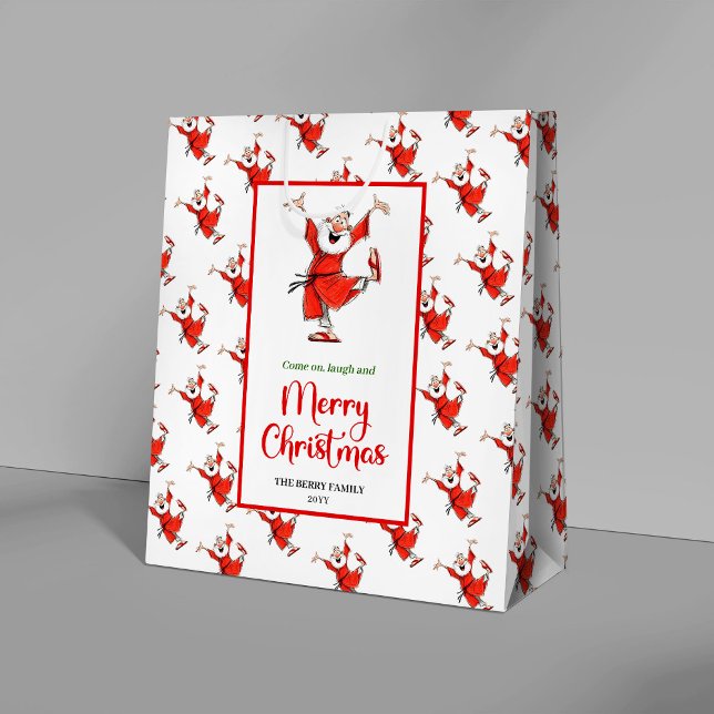 Sac Cadeau Moyen Playful Santa Claus gift bag red green office   (Playful Santa Claus gift bag red green office style

)