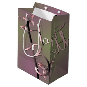 Sac Cadeau Moyen Plum Moss "Happy Birthday" Papillons 3D