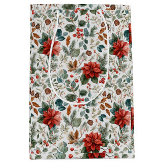 Sac Cadeau Moyen Poinsettia Christmas Gift Bag