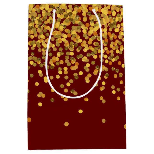 Sac Cadeau Moyen Points Confetti Gold et Red Glam (Devant)