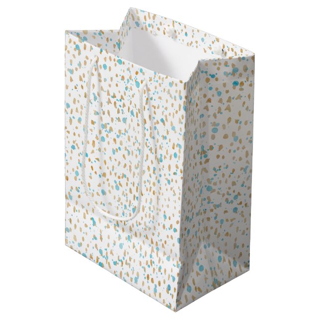 Sac Cadeau Moyen Points Ocean Blue Gold (Devant Angle)