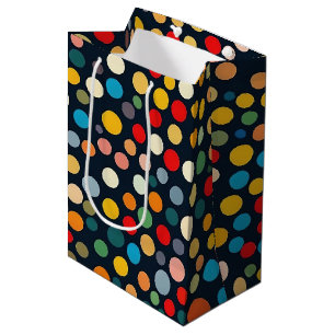 Sac Cadeau Moyen Pois colorés sur Arrière - plan foncé