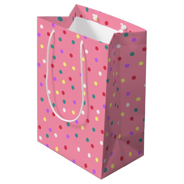 Sac Cadeau Moyen Pois colorés sur rose (Dos Angle)
