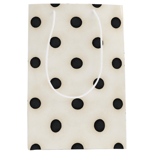 Sac Cadeau Moyen Pois noirs sur blanc antique (Devant)