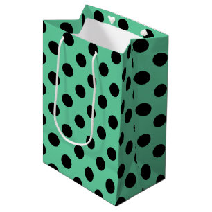 Sac Cadeau Moyen Pois noirs sur vert menthe