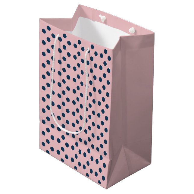 Sac Cadeau Moyen Pois rose et marine (Devant Angle)