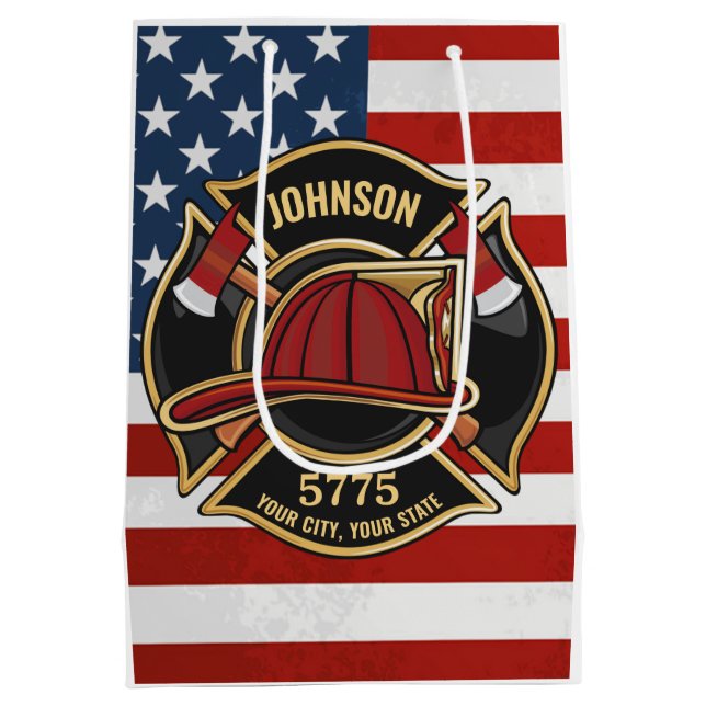 Sac Cadeau Moyen Pompier Secourt incendie Département USA Drapeau p (Dos)