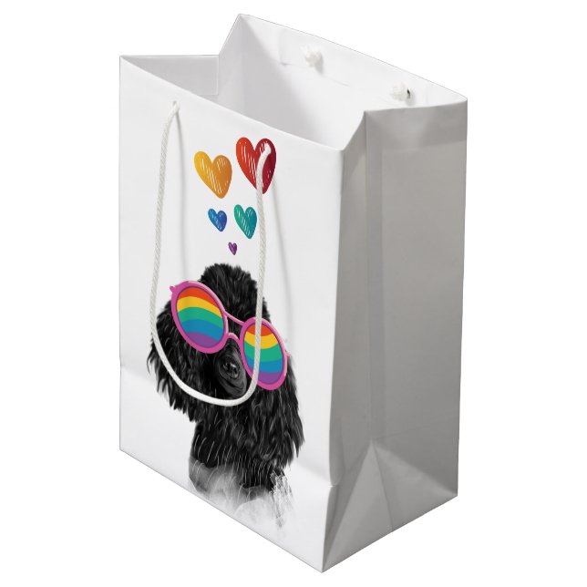 Sac Cadeau Moyen Poodle Dog with Hearts Saint-Valentin (Devant Angle)