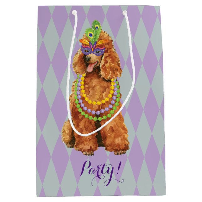 Sac Cadeau Moyen Poodle Mardi Gras (Devant)