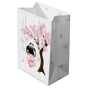 Sac Cadeau Moyen Poupée Kokeshi Kimono Rose