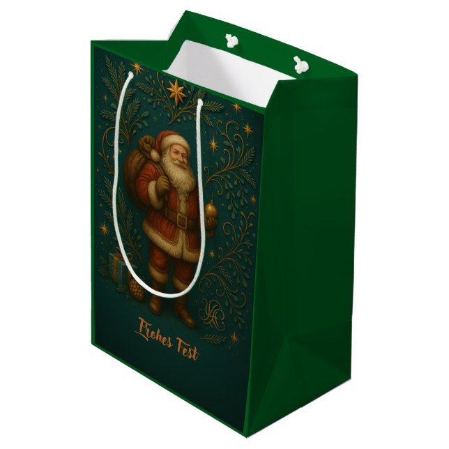 Sac Cadeau Moyen Premier H doré avec Père Noël et Couronne (Dos Angle)