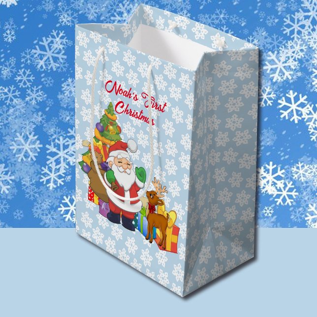 Sac Cadeau Moyen Premier Noël Père Noël Nom du garçon Personnalisé (Créateur téléchargé)