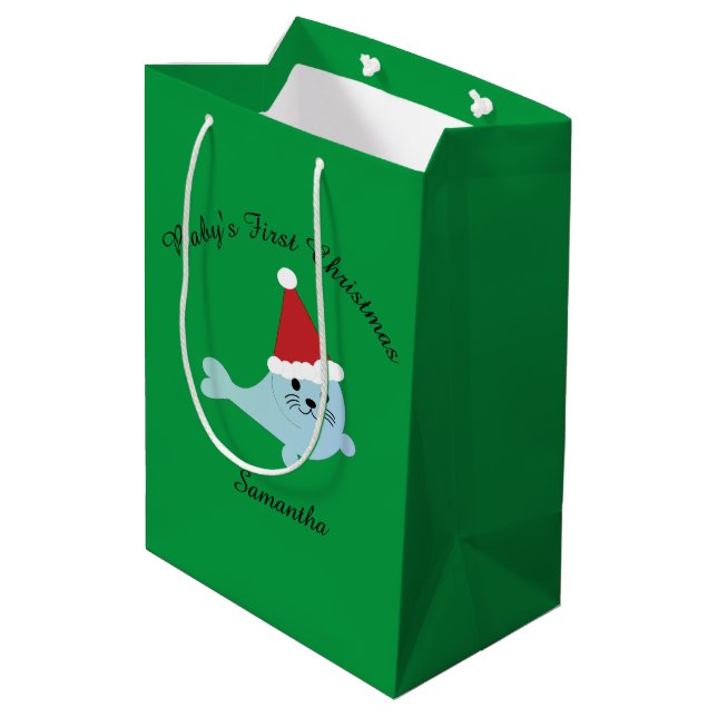 Sac Cadeau Moyen Premier phoque Père Noël de Noël pour bébé (Dos Angle)