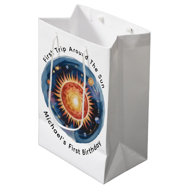 Sac Cadeau Moyen Premier Voyage Autour Du Soleil 1Er Anniversaire (Devant Angle)