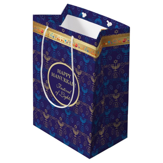 Sac Cadeau Moyen Première bougie du Festival des Lumières d'Hanoukk (Dos Angle)
