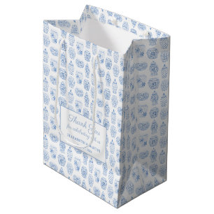 Sac Cadeau Moyen Préppy Ginger Jar Bleu Et Merci Mariage Blanc
