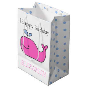 Sac Cadeau Moyen Preppy Pink et Blue Whales et Pois