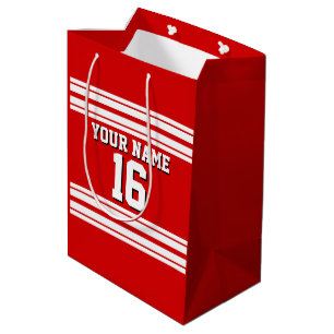 Sac Cadeau Moyen Preppy Sporty Red avec White Stripes Team Jersey