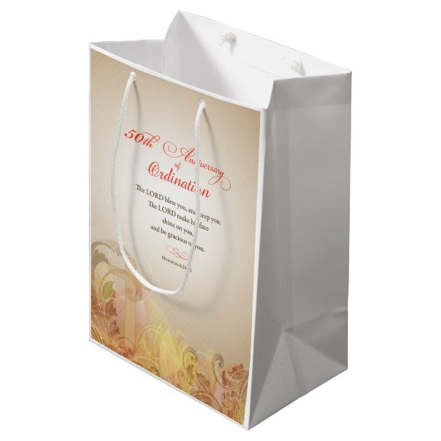 Sac Cadeau Moyen Prêtre, 50e anniversaire de la bénédiction de l'or (Devant Angle)