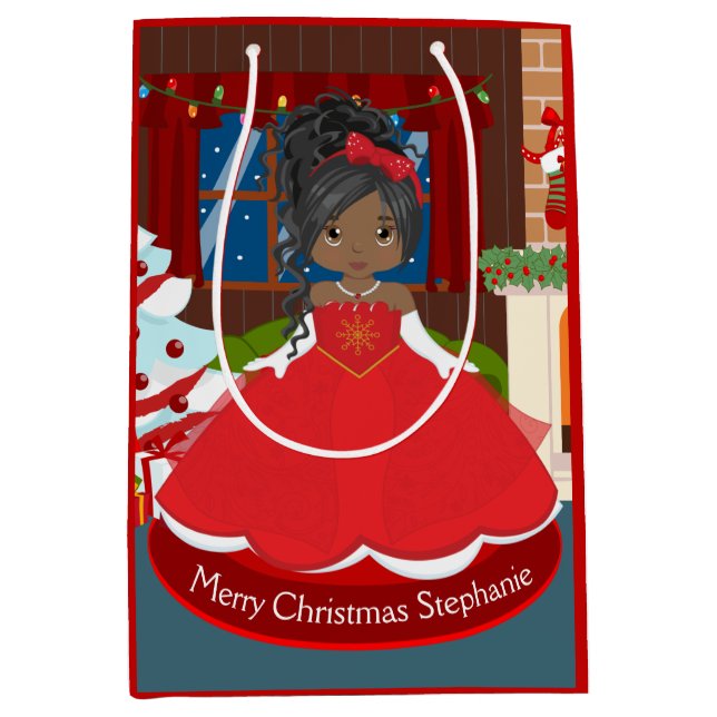 Sac Cadeau Moyen Princesse de Noël noire (Devant)