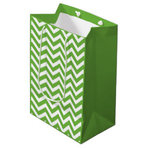 Sac Cadeau Moyen Printemps vert et blanc Chevron Mariage Anniversai