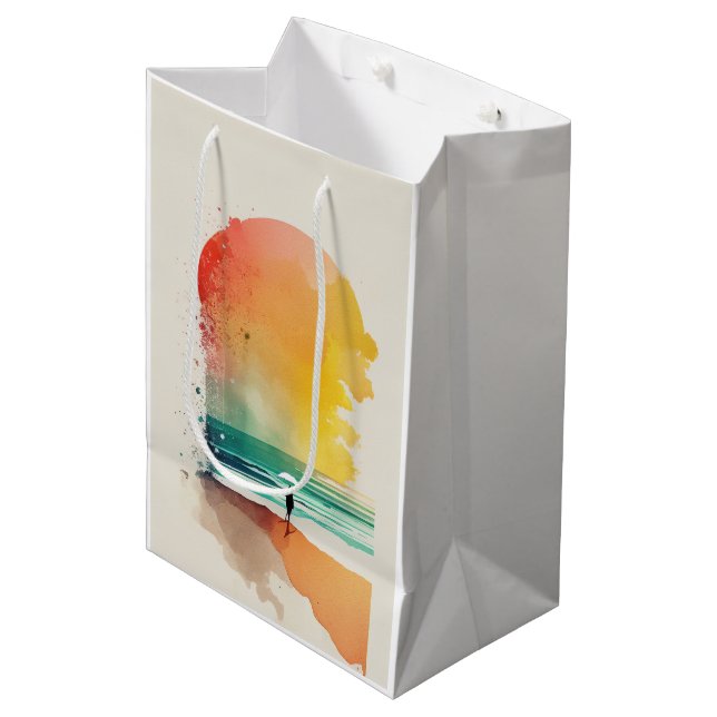 Sac Cadeau Moyen Promenade dans les Waves Abstrait Beach Art (Devant Angle)