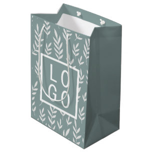 SAC CADEAU MOYEN PROPRE LOGO TROPIANIQUE FEUILLE MOTIF SAGE VERT