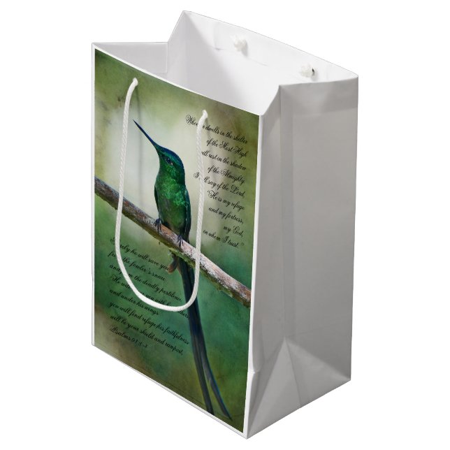 Sac Cadeau Moyen Psaumes 91:1-4 Inspirationnel (Devant Angle)