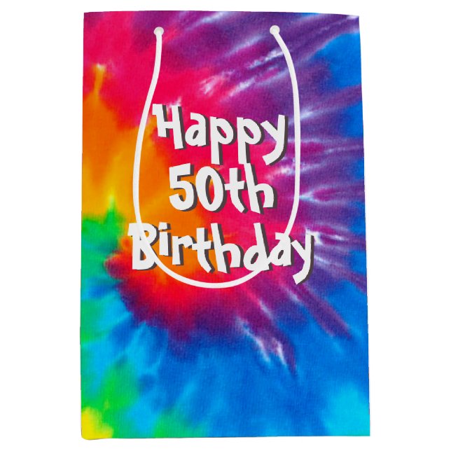 Sac Cadeau Moyen Psychedelic Rainbow Tie Dye 50e anniversaire (Devant)