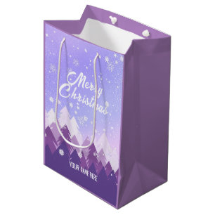 Sac Cadeau Moyen Purple Blanche Neige Paisible Forêt Noël