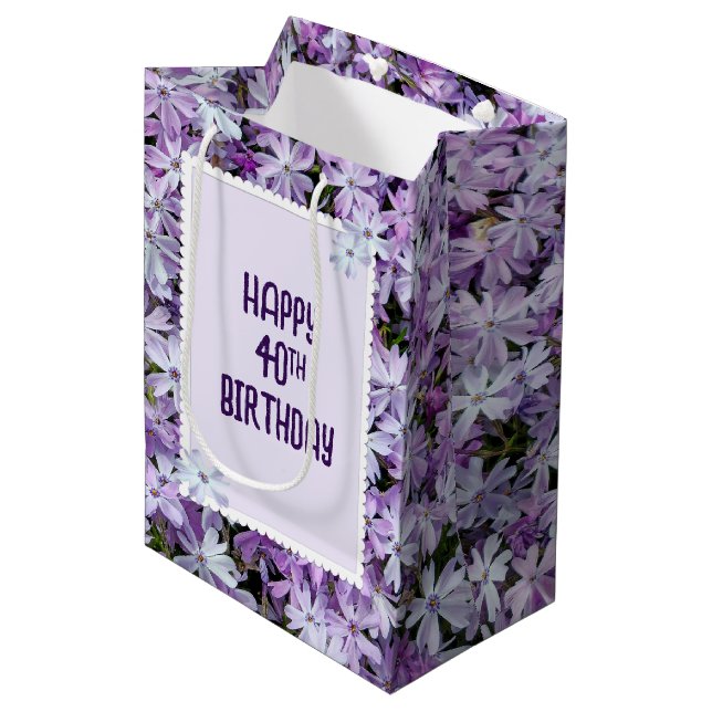 Sac Cadeau Moyen Purple Phlox Pour 40e Anniversaire (Devant Angle)