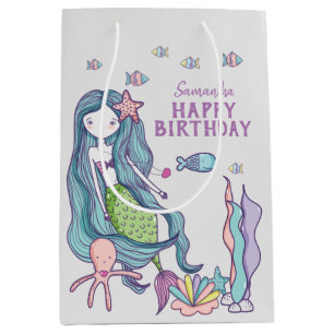 Sac Cadeau Moyen Purple Turquoise Sirène Joyeux Anniversaire Person