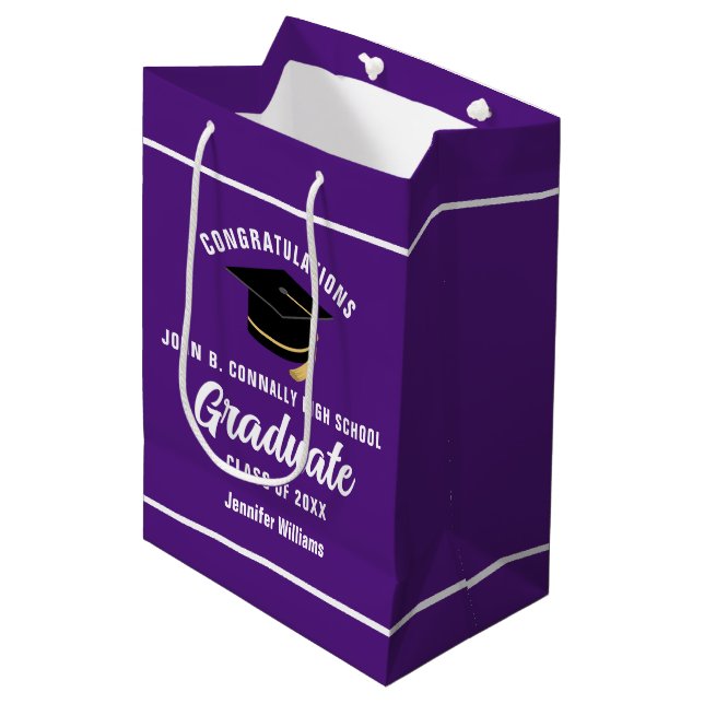 Sac Cadeau Moyen Purple White Graduate Custom 2025 Graduation Party (Devant Angle)