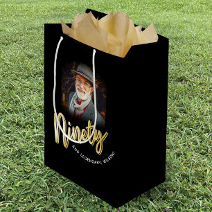 Sac Cadeau Moyen Quatre-vingt-dix or script et photo personnalisée 