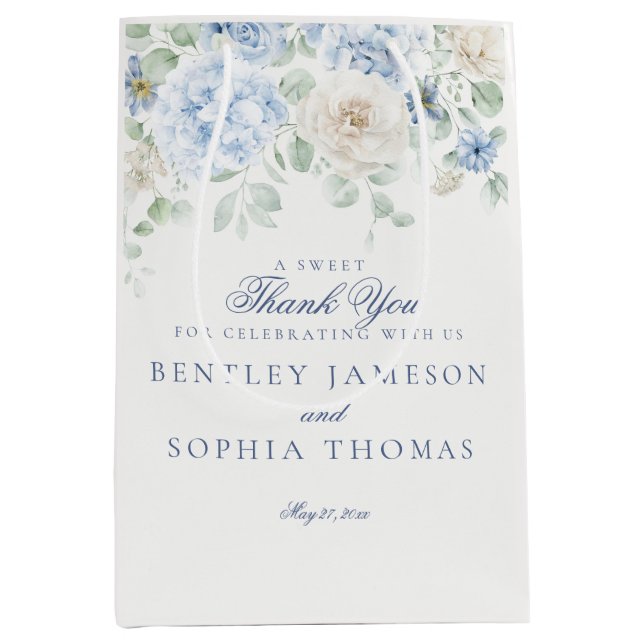 Sac Cadeau Moyen Quelque chose Blue Floral Hydrangea Mariage Faveur (Devant)