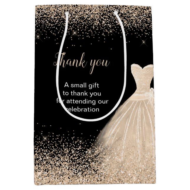 Sac Cadeau Moyen Quinceanera Champagne Robe Blanche Parties scintil (Devant)