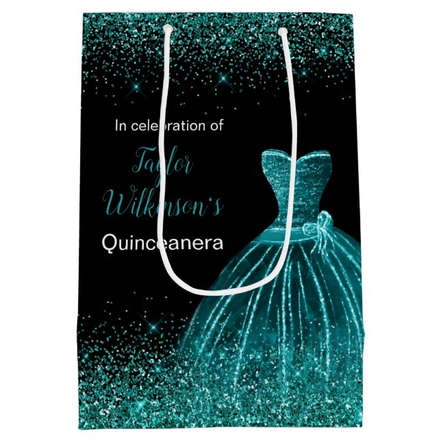 Sac Cadeau Moyen Quinceanera Robe Bleue Turquoise Parties scintilla (Dos)
