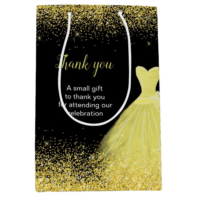 Sac Cadeau Moyen Quinceanera Robe Jaune Lumineuse Robe Faux Parties (Devant)